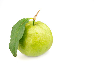 Guava with leaves (tropical fruit) isolated on white background. Clipping Path.