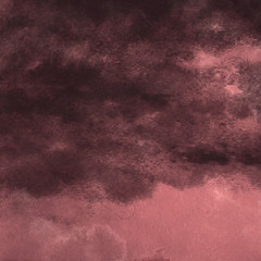 Red ink and watercolor texture on white paper background. Paint leaks and ombre effects. Hand painted abstract image.