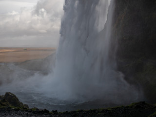 The Iceland Seljalandsfoss during cold Spring