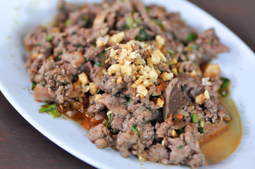 spicy minced meat salad or spicy minced pork salad