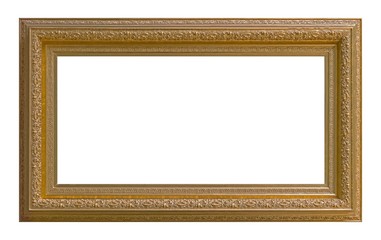 Fototapeta premium Panoramic golden frame for paintings, mirrors or photo isolated on white background