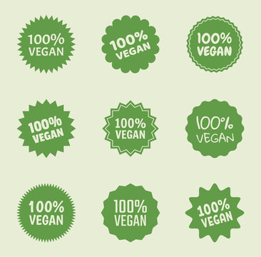vegan logo icon set, organic natural food labels