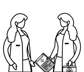female medicine workers with uniform characters