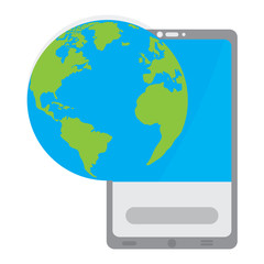 Smartphone with an earth planet icon. Mobie app. Vector illustration design