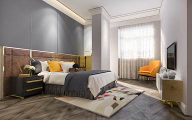 3d rendering modern yellow luxury bedroom with vintage style