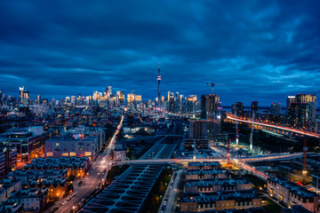 Fototapeta premium City Skyline at Night of downtown modern Toronto city architecture