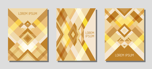 Cover page layout vector template geometric design with triangles and stripes pattern.