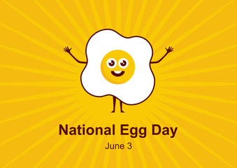 National Egg Day vector. Fried egg cartoon character. Happy egg vector. Cheerful egg cartoon character. Important day