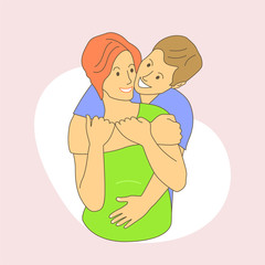 A man hugs a pregnant woman. Parents are expecting a child. Vector illustration
