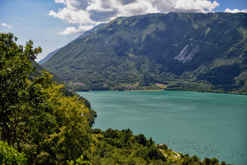 Obraz na płótnie Canvas Panoramic view of lake of Santa Croce, Italy
