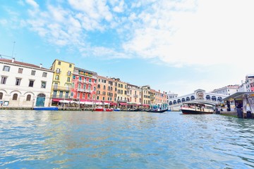 Rialto Bridge and Colourful Italian Houses at the Grand Canal in Venice