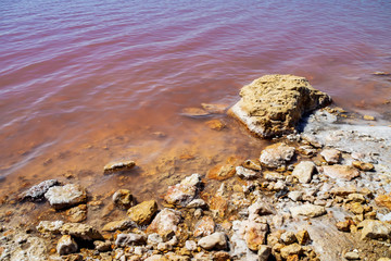 Laguna Salada in Torrevieja, Spain. Pink Salted lake. Salinas Natural Park.