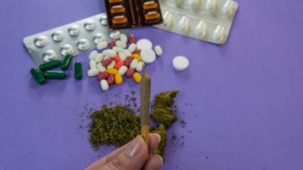 Concept of herbal medicine with medical marijuna.