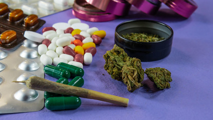 Concept of herbal medicine with medical marijuna.