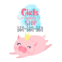 Cute vector pig. Cartoon illustration with funny animal.