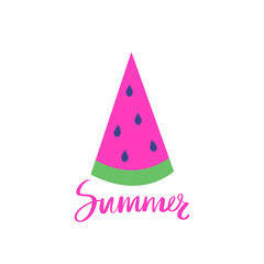 Vector summer card with slice of watermelon. Summer lettering.