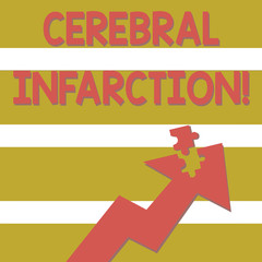 Handwriting text Cerebral Infarction. Conceptual photo focal brain necrosis due to complete and long ischemia Colorful Arrow Pointing Upward with Detached Part Like Jigsaw Puzzle Piece