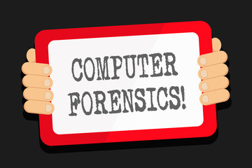 Word writing text Computer Forensics. Business photo showcasing the investigative analysis techniques on computers Color Tablet Smartphone with Blank Screen Handheld from the Back of Gadget