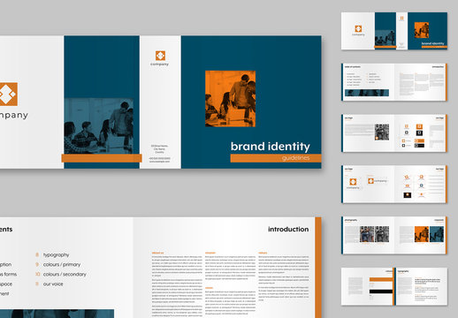 Blue and White Brochure with Orange Accents