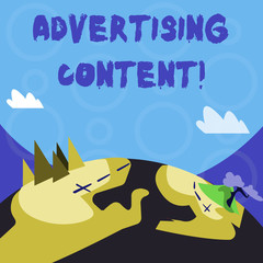 Conceptual hand writing showing Advertising Content. Concept meaning Distributing added value content to a paid channel Mountain View with Hiking Trail and Trekking Tracks for Ads