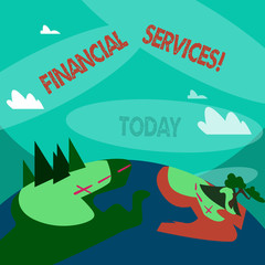 Word writing text Financial Services. Business photo showcasing economic services provided by the finance industry Mountain View with Marked Hiking Trail and Trekking Tracks for Outdoor Ads