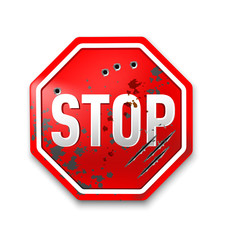 Red Vector Stop Sign Icon and with marks of shots and scratches
