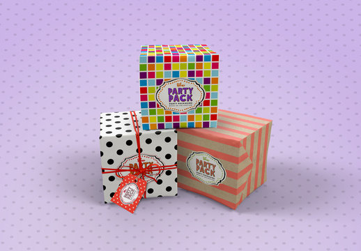 Wrapped Gift Boxes with Tags Mockup