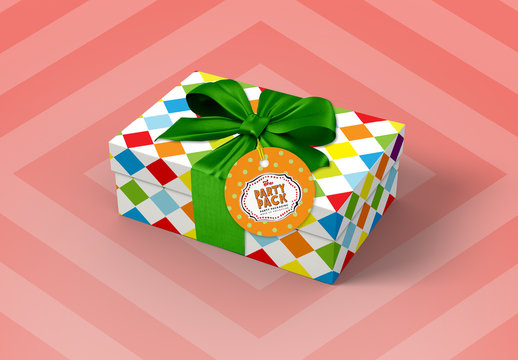 Gift Box with Cover and Tag Mockup