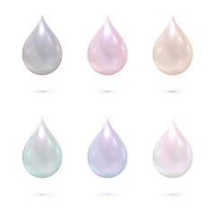 Six realistic multicolor pearl drops