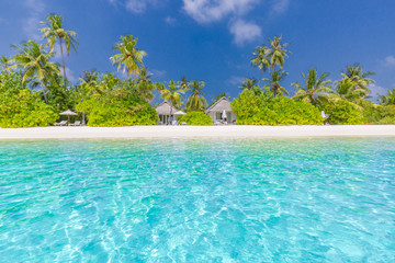 Paradise beach scenery, palms and blue sea, luxury travel destination, tropical summer vacation...