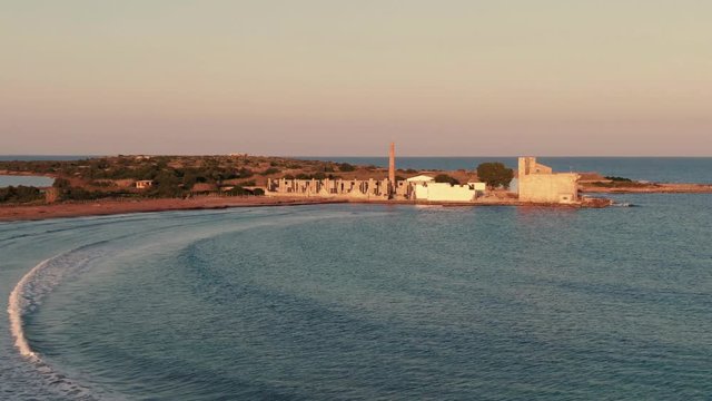 Aerial pull out view of the nature reserve of Vendicari on the coast of Sicily