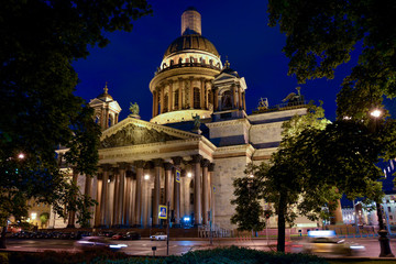 Russia St. Petersburg St. Isaac's Cathedral night time