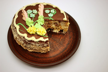 Delicious, decorated with a cream cake. Traditional Ukrainian Kiev Cake