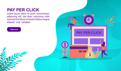 Obraz premium Pay per click illustration concept with character. Template for, banner, presentation, social media, poster, advertising, promotion