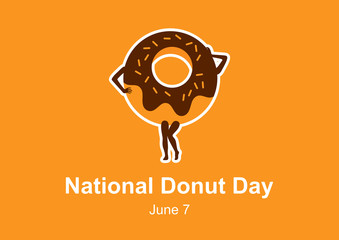 National Donut Day vector. Chocolate donut cartoon character. Sinful donut with chocolate topping vector. Funny donut icon