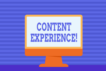 Conceptual hand writing showing Content Experience. Concept meaning environment in which content lives and structured Desktop Computer Colorful Monitor Screen Freestanding Table