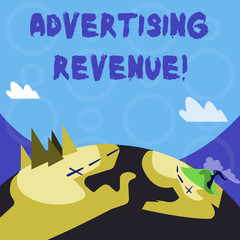 Conceptual hand writing showing Advertising Revenue. Concept meaning money media earn from selling advertising space or time Mountain View with Hiking Trail and Trekking Tracks for Ads