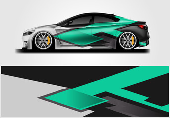 Car wrap decal rally design vector. Graphic abstract background designs for vehicle 