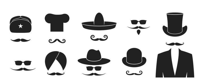 Mustache logo. Hat. Isolated  mustache on white background. Beard
