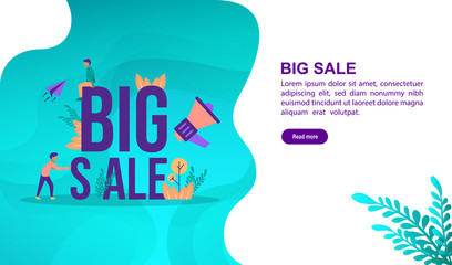 Big sale illustration concept with character. Template for, banner, presentation, social media, poster, advertising, promotion