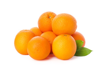 Pile of ripe oranges isolated on white background. Healthy food