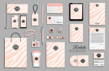 Corporate identity template set with pink zebra stripes abstract background