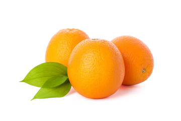Ripe oranges isolated on white background. Healthy food