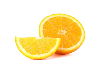 Fototapeta na wymiar Ripe orange with pieces isolated on white background. Citrus food
