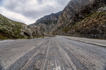 Fototapeta premium Rainy day in mountain near Rethymno at the road to Preveli beach, Crete island, Greece