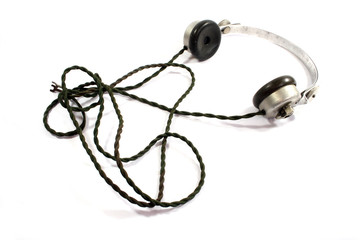 Vintage Headphones Earphones Retro on White Background with Cable