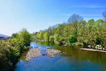 Fototapeta na wymiar The River Amman at Y Betws, Ammanford, Dyfed, Wales.