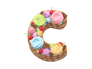 Cake with colorful meringues and cherries font