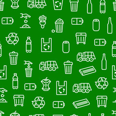 Trash Garbage Related Signs Thin Line Seamless Pattern Background. Vector