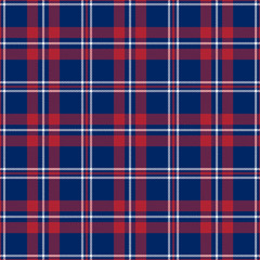 Patriotic Tartan  of White, Blue, Red Seamless Patterns.